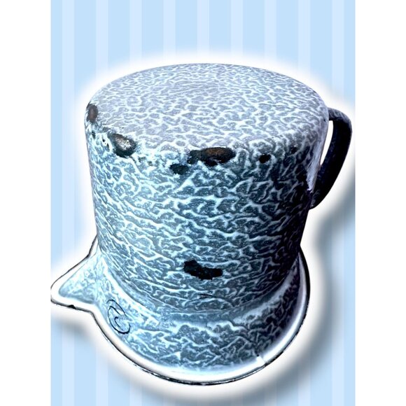 Vintage Blue Enamelware Graniteware Coffee Pot With Lid Rustic Campfire Style - Picture 5 of 16